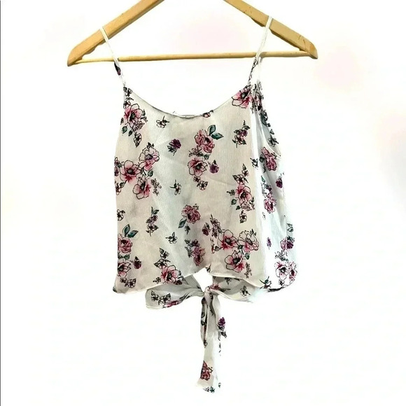 ๐ค LUSH Floral Tie Waist Semi Crop Tank Top Medium - Picture 2 of 4